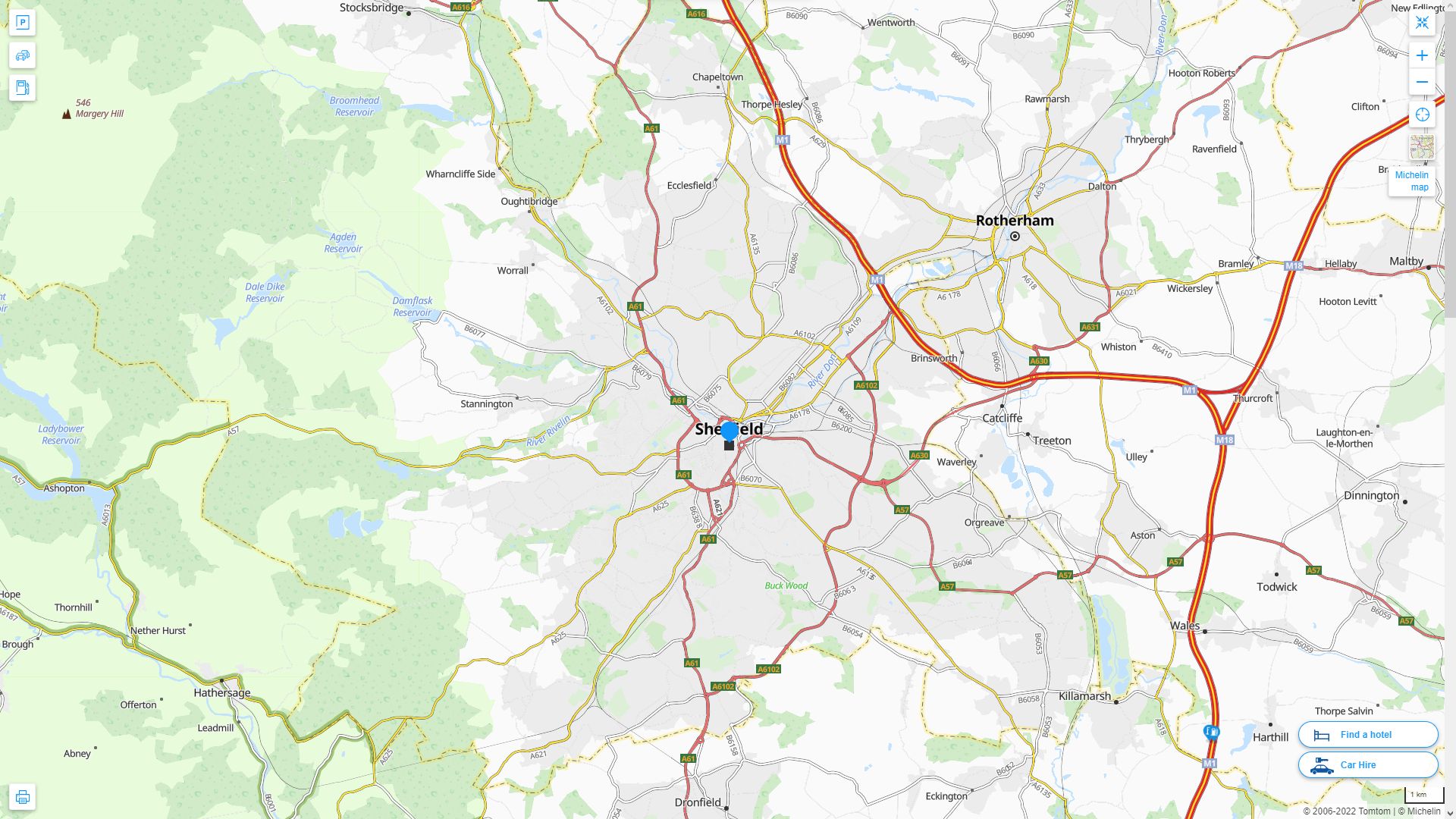 Sheffield Royaume Uni Autoroute et carte routiere